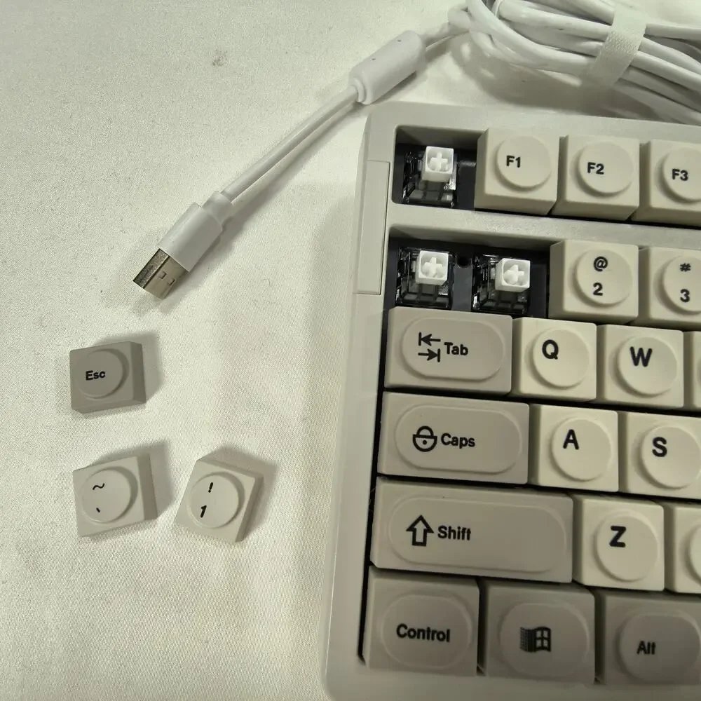 AJAZZ AK992 Wired Keyboard w/ Cherry Retro Gray Wired Mouse Custom Keycaps